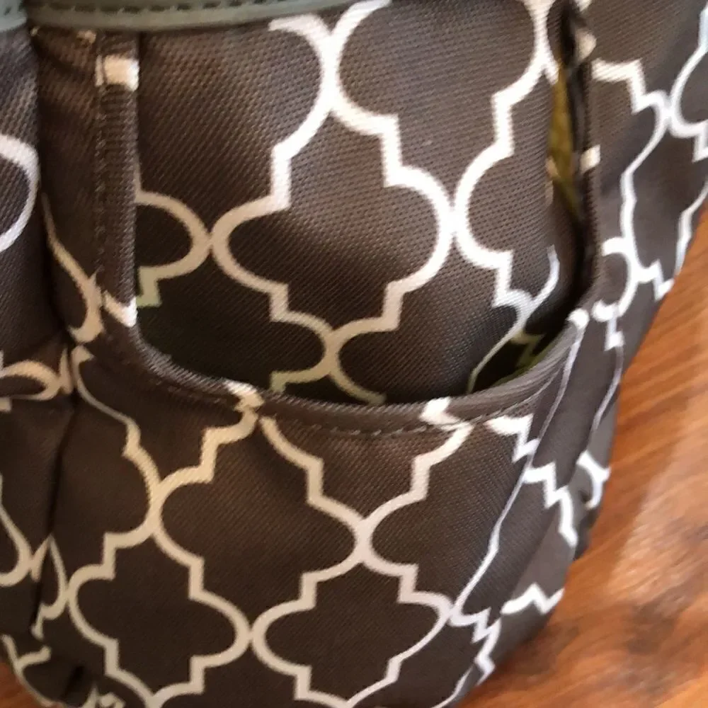 JJ Cole Gray and white Quattro foil diaper bag.